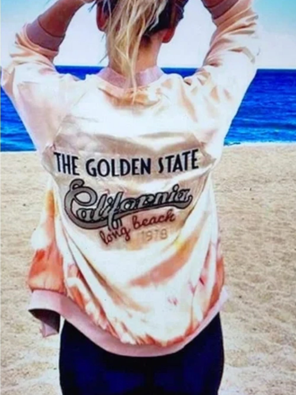Zara Peach-Pink Tie-Dye California Graphic Bomber Jacket